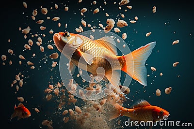 Underwater carps fish swimming, feeding food, aquatic life, generative AI Stock Photo