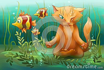 Underwater cat doing yoga Stock Photo