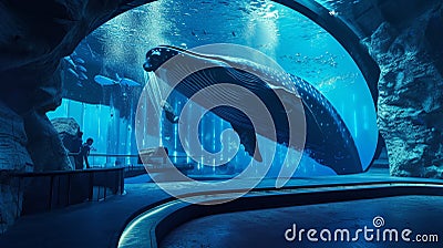 An underwater chamber inside a colossal whale, with bioluminescent flora and fauna . Generative Ai Stock Photo