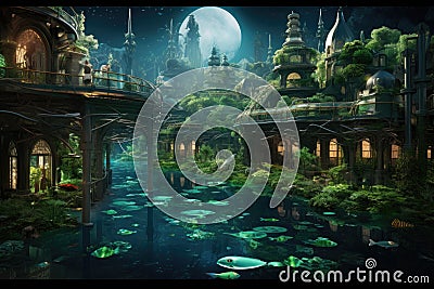 underwater city layout with sustainable farming and aquatic gardens Stock Photo