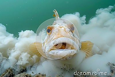 Underwater Close Up of a Curious Fish Amongst Coral Reef with Whitish Sediment in a Tropical Sea Stock Photo