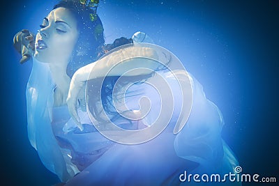 Underwater close up portrait of a woman Stock Photo