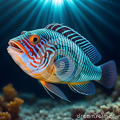 an underwater close up view of a beautiful colorful exotic fish,ai Stock Photo