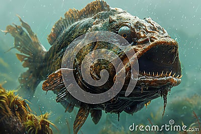 Underwater Close up View of a Large Predatory Fish with Sharp Teeth in Natural Habitat Stock Photo