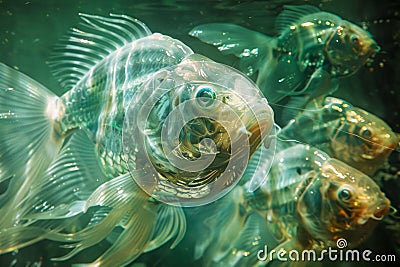 Underwater Close up View of Vibrant Fish Swimming in Natural Habitat with Sunlight Reflection Stock Photo