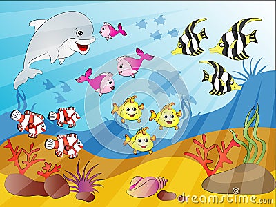 Underwater Fish Crowd Vector Illustration
