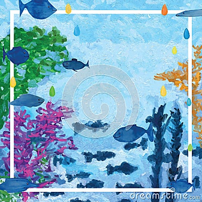 Underwater fish decor frame Vector Illustration