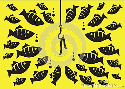 Underwater Fish Surrounding Hook with Bait Vector Illustration Vector Illustration