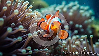 Underwater fish swimming in vibrant coral reef, natural beauty generated by AI Stock Photo