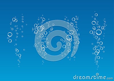 Underwater fizzing air bubbles flow on blue background. Vector Illustration