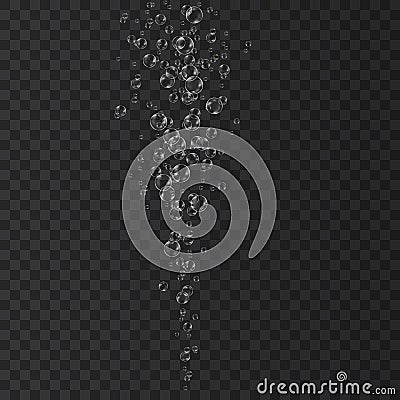 Underwater fizzing air bubbles jet isolated on transparent Vector Illustration