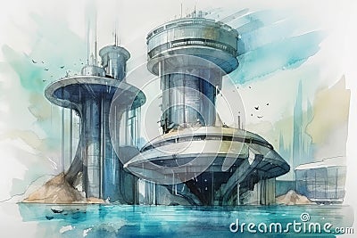 Underwater futuristic colony. Generate ai Stock Photo