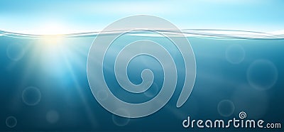 Underwater horizontal banner with reflection and wave Vector Illustration
