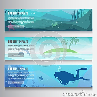 Underwater horizontal banners Vector Illustration