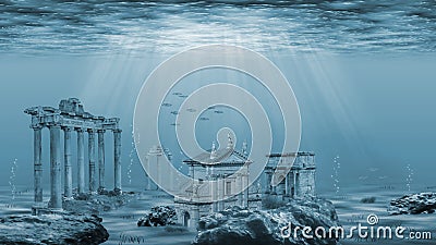 Underwater landscape with ruins Stock Photo