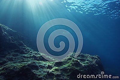 Underwater landscape with sunrays Stock Photo