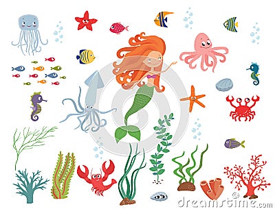 Underwater life collection Vector Illustration