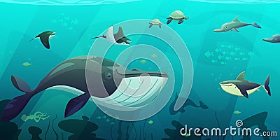 Underwater Marine Ocean Life Abstract Banner Vector Illustration