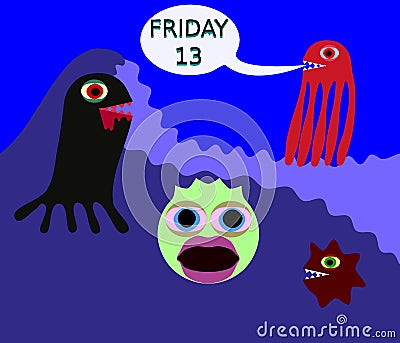 Underwater monster say friday 13 Vector Illustration