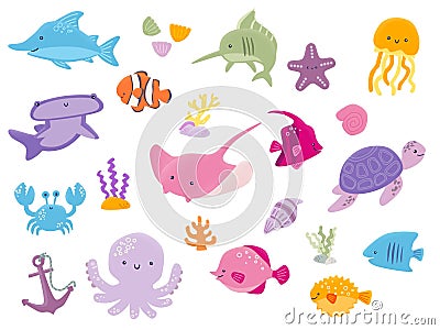 Underwater objects clipart set collections Cartoon Illustration