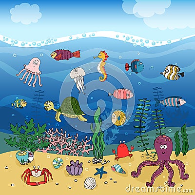 Underwater Ocean Life Under The Waves Stock Vector - Image 