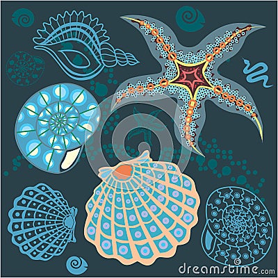 Underwater paradise blue pattern Vector Illustration