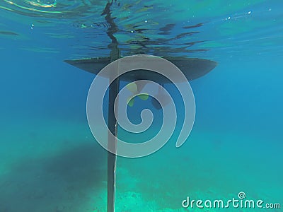 Underwater parts of a modern sailing yacht. Keel, and rudd Stock Photo