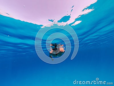 Underwater photo freediver swim in clear sea Stock Photo