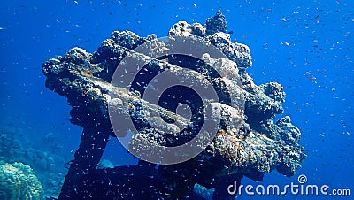 Hindu temple underwater in rays of light. Atlantis the lost city Stock Photo