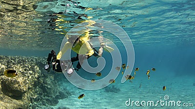 Underwater photographer snorkeling Editorial Stock Photo