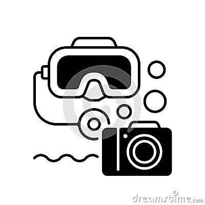 Underwater photography black linear icon Vector Illustration