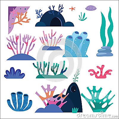 Underwater plants and inhabitants vector clipart Vector Illustration