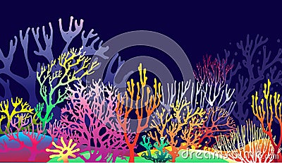 Underwater reef landscape with Coral silhouettes Vector Illustration