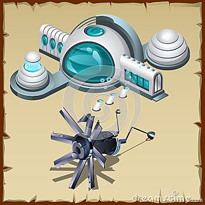 Underwater research station, detail and robot Vector Illustration