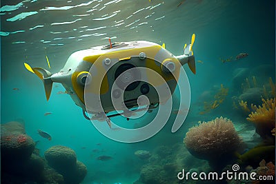 Underwater robot drone created with Generative Ai Stock Photo
