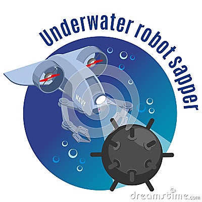 Underwater Robot Sapper Round Background Vector Illustration