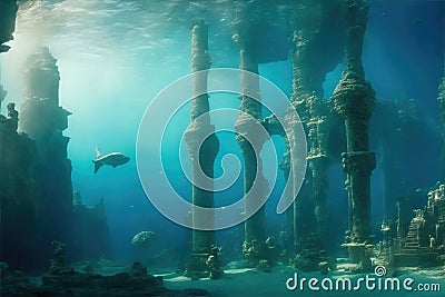 Underwater ruins of the Atlantis - AI Generated Stock Photo