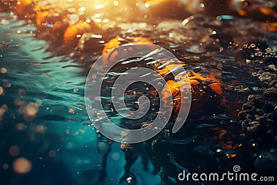 An underwater scene showing an oil spill contaminating the pristine waters, emphasizing the importance of responsible oil and gas Stock Photo