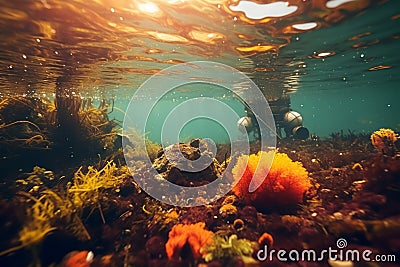 An underwater scene showing an oil spill contaminating the pristine waters, emphasizing the importance of responsible oil and gas Stock Photo