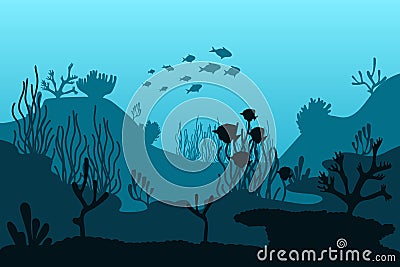 Ocean bottom silhouette of seaweed. Beautiful marine vector illustration. Vector Illustration