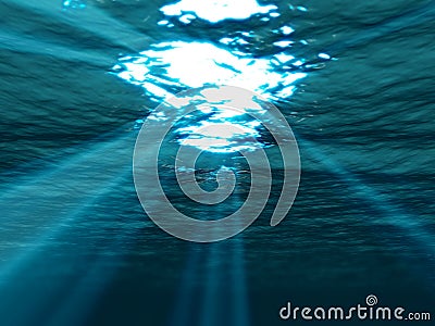 Underwater , sea surface with sunbeam shining Stock Photo