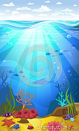 Underwater- Seabed with corals Vector Illustration