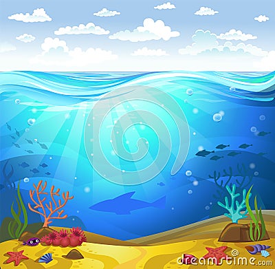 Underwater- Seabed with corals Vector Illustration