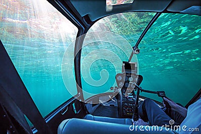 Underwater ship blue ocean Stock Photo