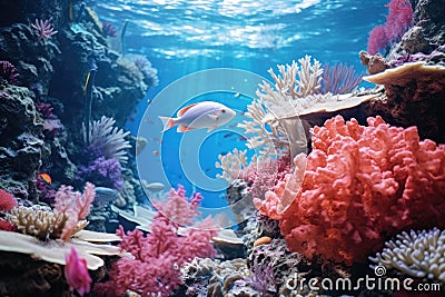 Underwater shot of coral fish, corals and anemones Stock Photo