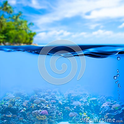 Underwater tropical sea water surface background Stock Photo