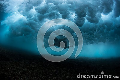 Underwater view of the surfer Stock Photo