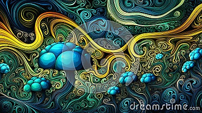 Underwater Wonderland: A Multiverse of Swirling Clouds, Mushroom Stock Photo
