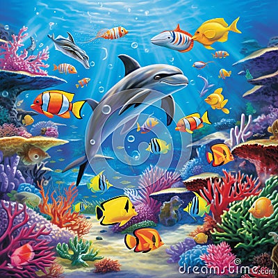 Underwater Wonders: Dive deep into an underwater paradise with a puzzle showcasing marine life Stock Photo