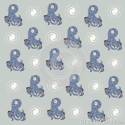 Underwater world, beautiful and cute spotted octopus. Vector graphics Vector Illustration